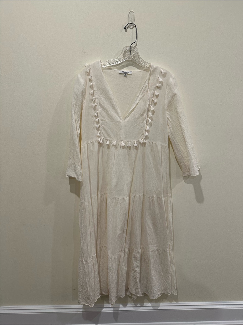 Madewell Cream V-Neck Tassel-Trim Swim Coverup